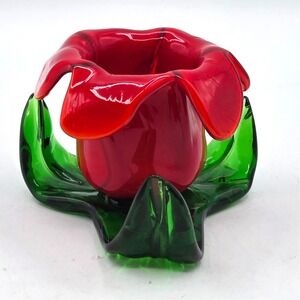 RETRO Royal Limited Crystal Glass RED Tulip Flower Candle Holder Tea Light